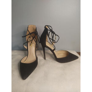 Women's Lulus Black Faux Suede Lace-Up Pointed Toe Stiletto Heels Size 7